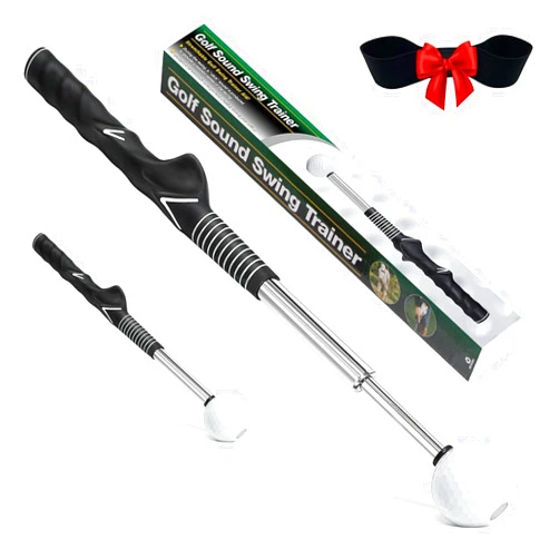 WENTCCION Retractable Golf Swing Training Aid - Portable Grip Trainer with Click Feedback for Right Handed Golfers, Portable Swing Tempo Trainer with Arm Band for Indoor & Outdoor Practice