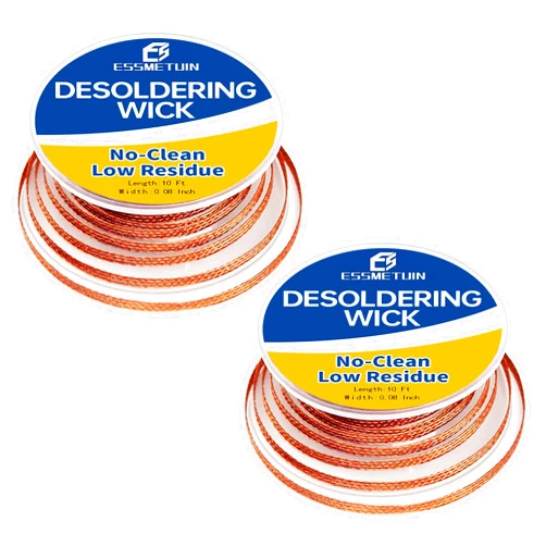 Essmetuin Essmtuin Solder Wick Braid 2x10Ft with Flux for Electronic, 2 Roll Desoldering Wick Braid Remover Solder, No-Clean Soldering Wick Used to Disassemble Electrical Components (WID 0.08in (2.0mm))