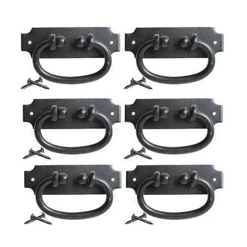 Renovators Supply Manufacturing Renovators Supply Rustic Cabinet Pulls - Heavy-Duty Wrought Iron Antique Drawer Pulls - Decorative Ring Drawer Pulls with Mounting Hardware - Vintage Dresser Pulls for Home Improvement - Pack of 6