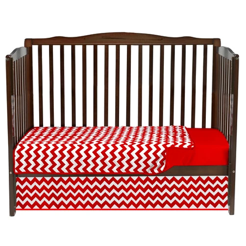 Baby Doll Chevron 3 Piece Crib Bedding Set, red