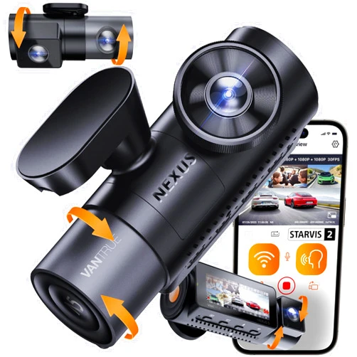 Vantrue N5 4 Channel WiFi 360° All Sides Dash Cam, STARVIS 2 IR Night Vision, 2.7K+1080P*3 Front Rear Inside Dashcam, Voice Control, GPS, 24 Hours Buffered Parking Mode Dash Camera, Support 512GB Max