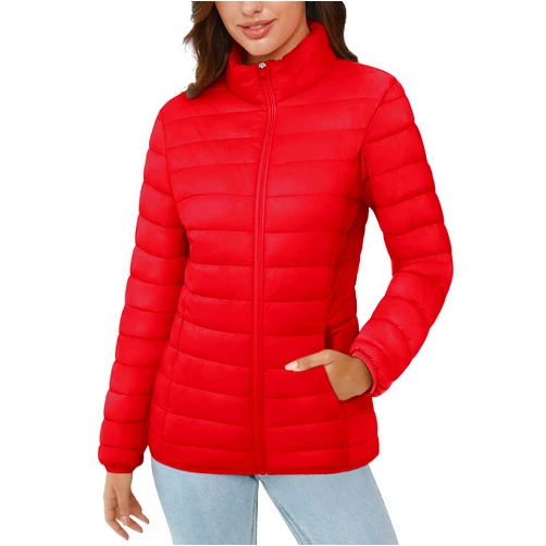 MAGCOMSEN Women's Puffer Jacket Lightweight Quilted Padded 4 Pockets Zip-up Stand-collar Winter Fleece Coat