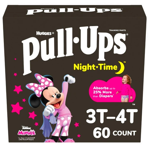Pull-Ups Girls' Nighttime Potty Training Pants, Training Underwear, 3T-4T (32-40 lbs), 60 Ct