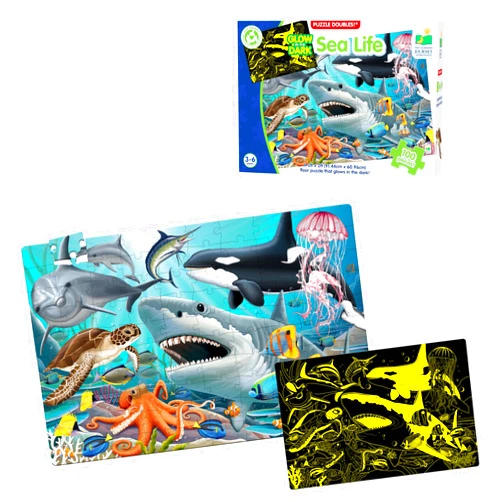 The Learning Journey Puzzle Doubles Glow in The Dark - Sea Life - 100 Piece Glow in The Dark Preschool Puzzle (3 x 2 feet) - Educational Gifts for Boys & Girls Ages 3 and Up, Model Number: 115220
