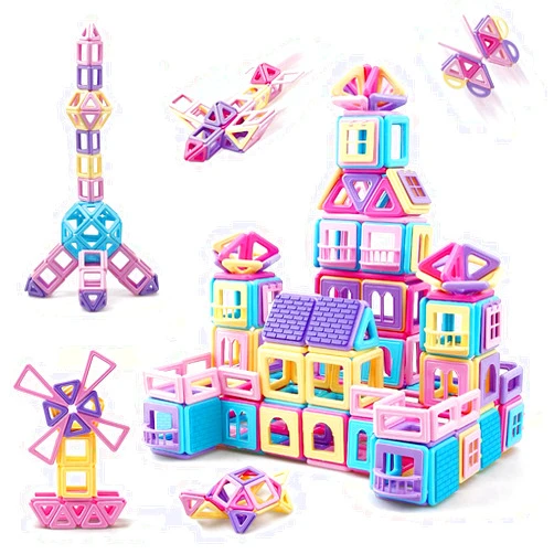 ASOK Magnetic Blocks 124 Pcs Mini Castle Building Tiles STEM Educational Construction Toys for Kids Age 4 5 6 7 8 9 Years Old Girls Boys Gifts
