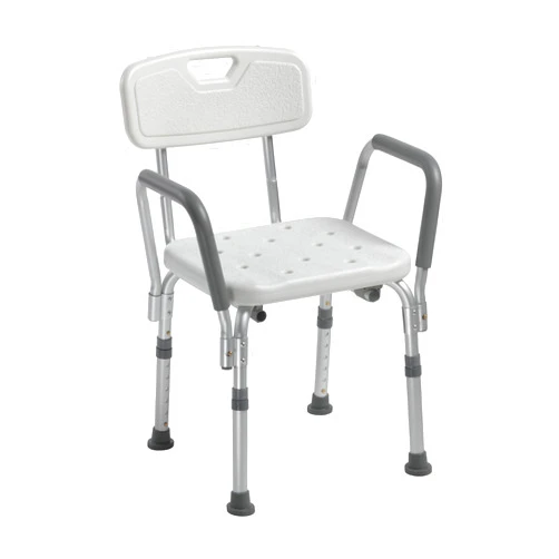 Drive Medical Shower Chair with Back & Padded Arms - Adjustable Height Bath Seat for Safety & Comfort - Lightweight Aluminum Construction- 350 Lb Capacity - White