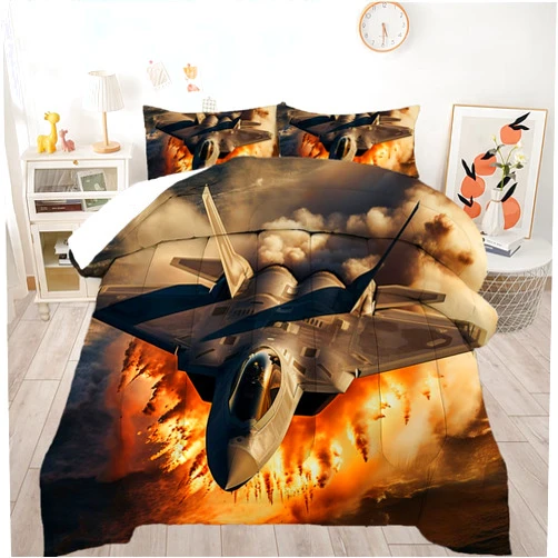 BIVVI Fighter Comforter Set Full, 3D Military Fighter Jet Bombing Bedding Set for Boys Girls, Lightweight Microfiber Aircraft Bed Set Full Size with 1 Comforter and 2 Pillowcases