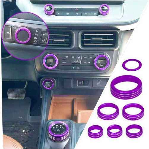 KUJOOY for Ford Maverick 2022 2023 2024 2025 Headlight Switch Knob Button Cover Trim Interior Accessories Aluminum 7pcs (Purple)