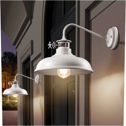 YLHogar 2 Pack Farmhouse Gooseneck Wall Sconce Barn Lights,Outdoor Wall Mount Lighting Fixtures,Exterior Porch Light IP65 Waterproof Wall Lamp for Patio (White, 17 inch)
