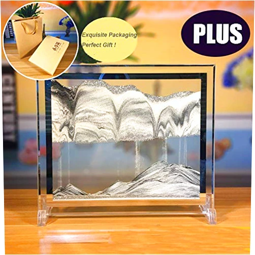 Laenshi Moving Sand Art Picture Deep Sea Dynamic 3D Sandscapes Pictures in Motion Office Desktop Art Decor Toys (Silver, 10x13 In)