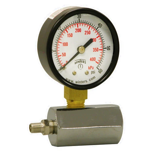 Winters Instruments Winters PET Series Steel Dual Scale Gas Test Pressure Gauge with Polycarbonate Lens, 0-60 psi/kpa, 2