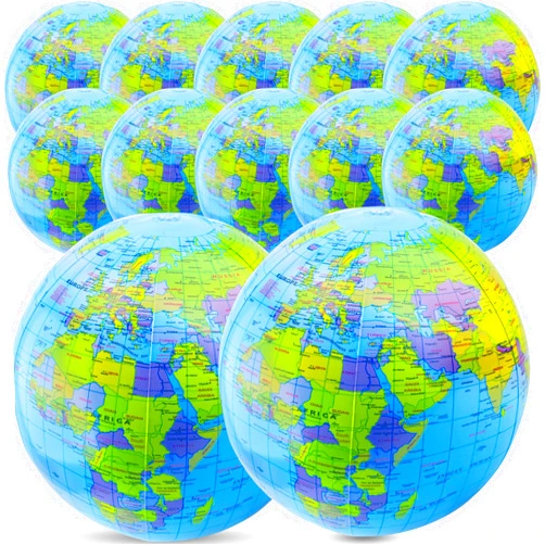 Feradny 12 Pack 16 inches Inflatable Globe Blow up World Globe PVC Earth Beach Ball Globe for Kids Party Bags Swimming Pool Game Geography Classroom Playing or Teaching Party Favors Decorations