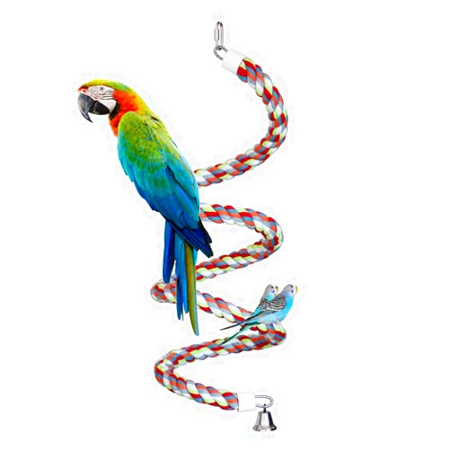 KINTOR Rope Bungee Perch Bird, 83inch Kintor Pure Natural Colorful Bead Cage Chewing Toys for Small Medium Parrot (83inch Length)