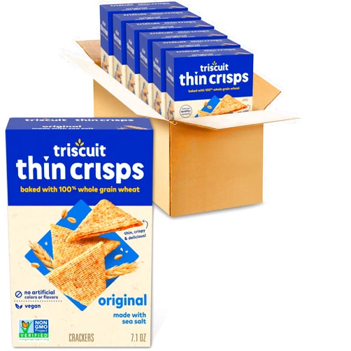 Triscuit Thin Crisps Original Whole Grain Wheat Crackers, Vegan Snacks, Bulk Snack Crackers, 6 - 7.1 oz Boxes