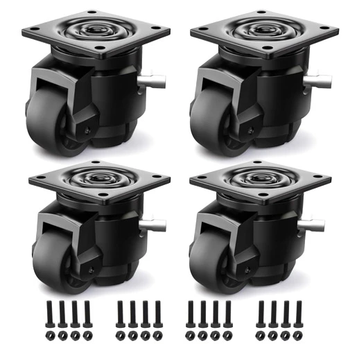 ANDUTEES 4 Pack Leveling Casters, Adjustable Heavy Duty Casters Set of 4, Swivel Plate Industrial Retractable Caster Wheels for Workbench,Machine, Equipment, Shelves (60F, 2200 Lbs Capacity, Black)