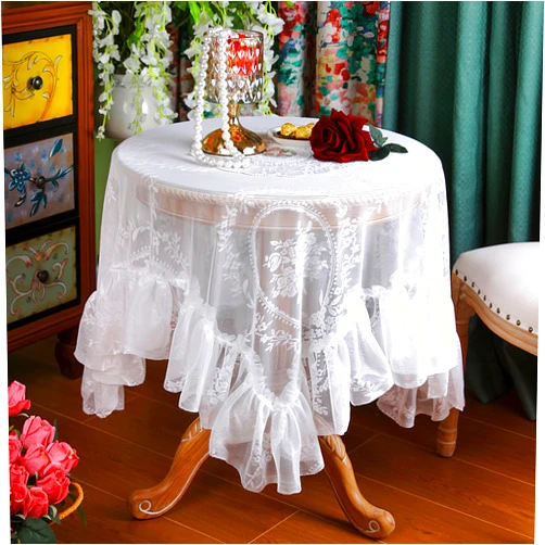 Auons Vintage White Lace Tablecloth with Flowers, Embroidered Ruffles Table Cloth Square, French Rustic Elegant Chic Table Cover for Wedding Party Banquet, 44x44inch