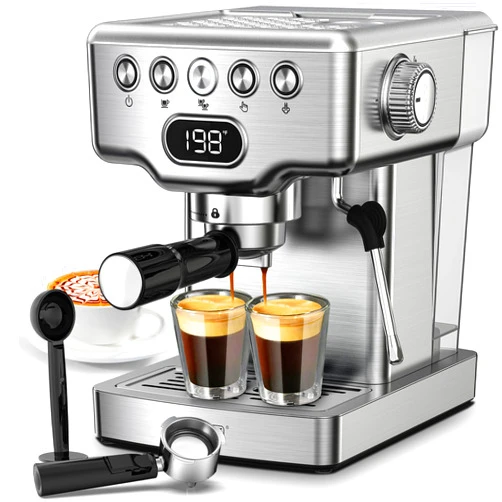 Geek Chef Espresso Machine, 20 Bar Espresso Maker with Milk Frother Steam Wand, Compact Coffee Machine with for Cappuccino,Latte, Fast Heating, Stainless Steel