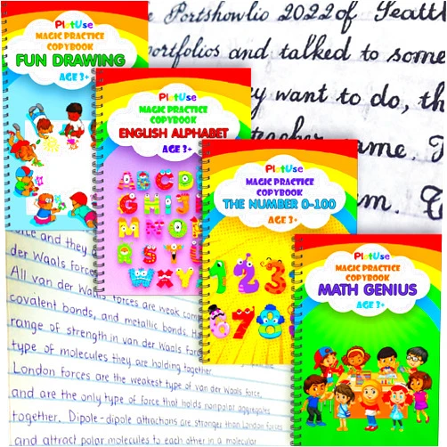 Plotuse Magic Practice Copybook Reusable Writing Practice Book - Magical Handwriting Workbooks Magic Copy Book - Grooves Template Design for Kids Age 3-8 Magic Pens 4 Books for Prechool 7.8x5.11inch