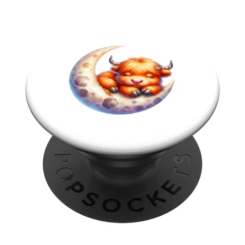 Cute Baby Highland Cow Sleeping on the Moon Heifer Farm PopSockets Standard PopGrip