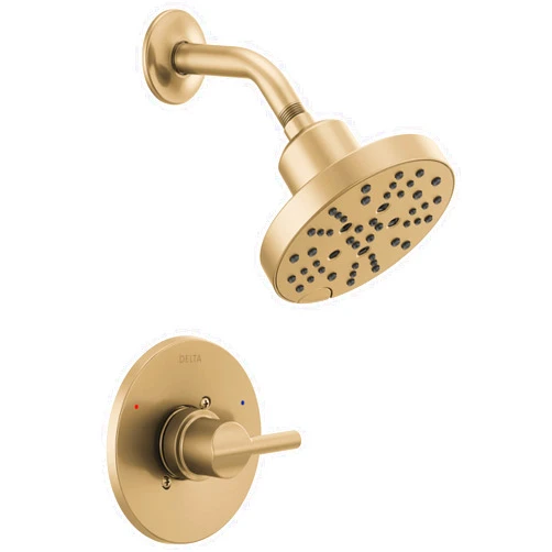 Delta Faucet Nicoli 14 Series Single-Handle Gold Shower Faucet, Shower Trim Kit with 5-Spray H2Okinetic Shower Head, Champagne Bronze 142749-CZ (Shower Valve Included)