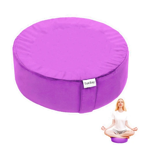TokSay Meditation Cushion Floor Pillow, 16 * 16 * 5.9 inches, Filled with Buckwheat - Round Yoga Bolster (Purple)