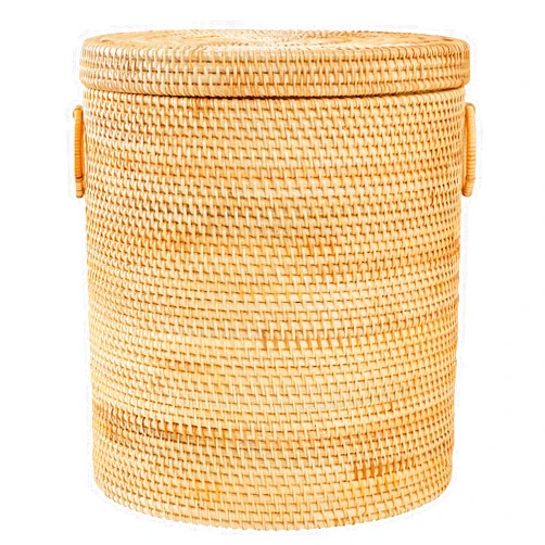 LALASUN Rattan Laundry Hamper With Lid, Round Wicker Large Hampers For Laundry With Liner Bag and Handles for Organizing Clothes Kids Toys Books (13.8