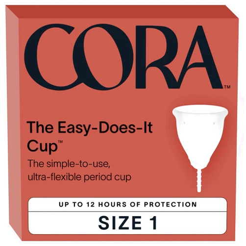 Cora Menstrual Period Cup | Comfortable, Easy to Use | Soft, Medical Grade Silicone | Flexible Fit | Leak Protection, Foldable, Sustainable, Reusable Alternative to Tampons/Pads (Size 1)