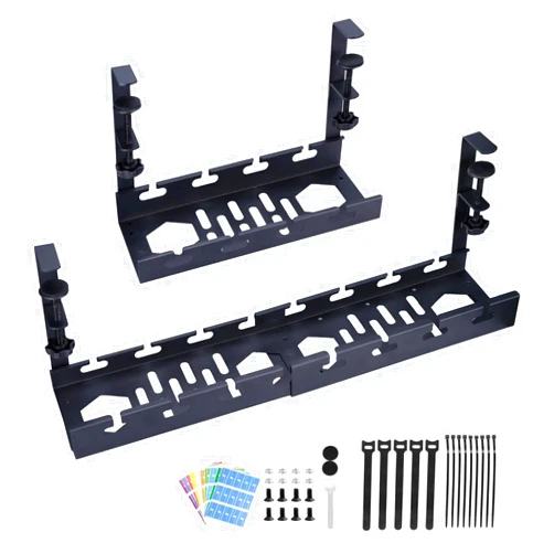 Osseph Extendable Under Desk Cable Management Tray, Metal Cable Management Under Desk No Drill, Desk Cord Organizer Tray with Clamp Mount, Under Table Wire Management Tray Cable Rack for Office Home