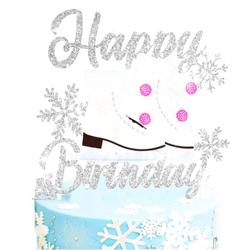 Umoni Ice Skating Birthday Cake Topper Silver Glitter Snowflake Roller Skates Cake Decorations Ice Skating Party Favors for Kids Winter Ice Skating Theme Birthday Party Winter Birthday Decor