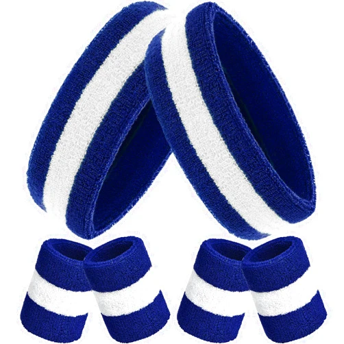 Bememo 6 Pieces Sweatbands Set, Includes 2 Pieces Sports Headbands and 4 Pieces Wristbands, Cotton, Multi, Running, for Men and Women
