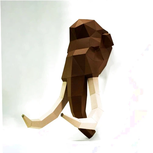 PRDECE Wall Art Mammoth Head 3D Paper Model Animal Sculpture Mammoth Papercraft DIY Kit Home Decor (A)