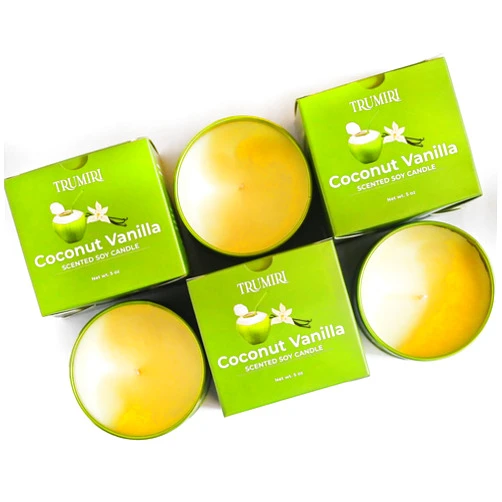 TRUMIRI Coconut Vanilla - Aromatherapy Candles for Home Scented - Pack of 3-5oz Natural Soy Wax Clean Organic Non Toxic - Long Lasting Highly Scented with Essential Oils - Gifts for Women Relaxing Spa