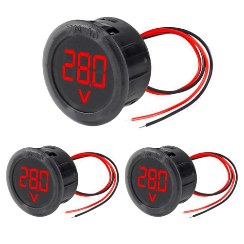 XIITIA 3pcs DC 4-100V LED Digital Display Circular Two-Wire Voltmeter DC Digital Voltmeter Head Display Reverse Connection Protection(Red)
