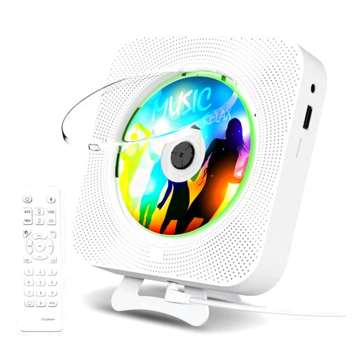KOVCDVI Portable CD Player with Bluetooth Background Lights Wall Mountable Built-in Speakers CD Players for Home Headphone Jack with Remote Control FM Radio USB TF Card MP3 AUX Input Output