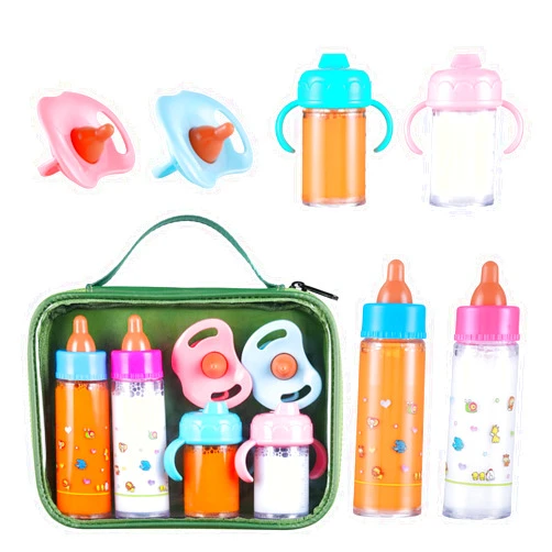 Pretendor Magic Disappearing Milk and Juice Bottle with Pacifier,6 Pieces Pretend Play Feeding Toy Set with Package, Baby Doll Accessories for Girl