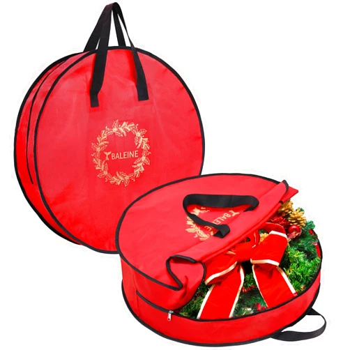 BALEINE 2 Pack Wreath Storage Container, Christmas Wreath Storage Bag with Reinforced Handle for Holiday Xmas (Red, 30
