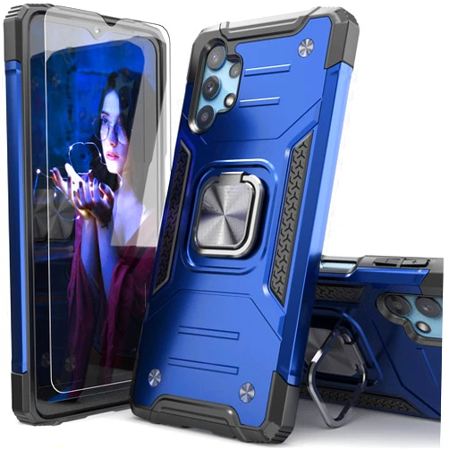 IDYStar Galaxy A32 5G Case with Screen Protector, Galaxy A32 5G Cover, Shockproof Drop Test Case with Car Mount Kickstand Lightweight Protective Cover for Samsung Galaxy A32 5G, Blue