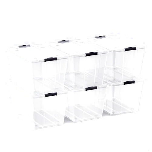 Lifetime Appliance Parts 6 Pack - 54 Qt. Plastic Storage Bin Tote Organizing Container with Ultra Durable Lid and Secure Latching Buckles, Stackable Extra Strength Clear with Black Handle