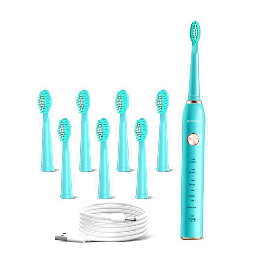 Blenpapa USB Rechargeable Sonic Electric Toothbrush for Adults Powered Motor Soft Dupont Brush Heads 2 Minutes Timer 5 Modes Teeth Whitening, Green