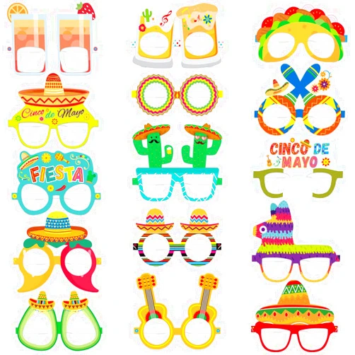 Fancy Land 15PCS Mexican Fiesta Party Decorations Paper Eyeglasses Cinco De Mayo Paper Glasses Photo Booth Props for Taco Cactus Party Let's Fiesta BirthdayParty Favors