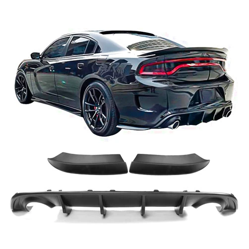 IKON MOTORSPORTS Rear Diffuser & Side Aprons Compatible with 2015-2023 Dodge Charger, Matte Black Rear Lip Bumper Valance Diffuser by IKON MOTORSPORTS