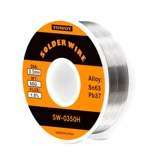 TOWOT 63-37 High Purity Tin Lead Rosin Core Solder Wire for Electrical Soldering, Content 1.8% Solder Flux (0.3mm, 50g)