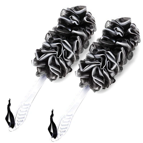Qewro 2Pack Back Scrubber for Shower, Dual-Sided Loofah on a Stick as Shower Brush Exfoliating Body with Long Handle, Loofah Sponge Mens Loofah Bathing Accessories for Women (2Pack Black)