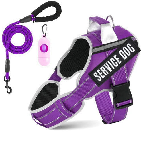 JUSTYEZI Neck Padded Dog Vest Harness and Leash Set, No Pull Adjustable Service Pet Harness with 8 Dog Patches, Reflective in Training Easy Control Pet Vest with 5ft Dog Leash for Small, Medium & Large Dogs