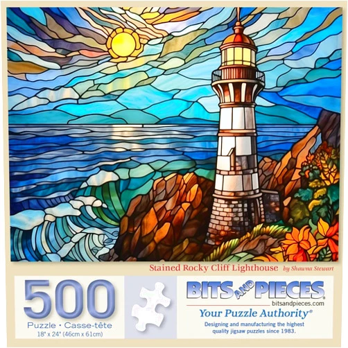 Bits and Pieces 500 Piece Puzzles for Adults Stained Rocky Cliff Lighthouse Large 18