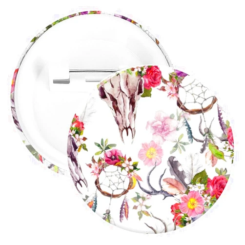 Donnapink Deer Skulls with Flowers and Dream Catchers Watercolor 5 PCs Round Tinplate Badge, Badge Lapel Tie Pin, Lightweight Button Badge for Women Men Office Worker Teacher Student Decor