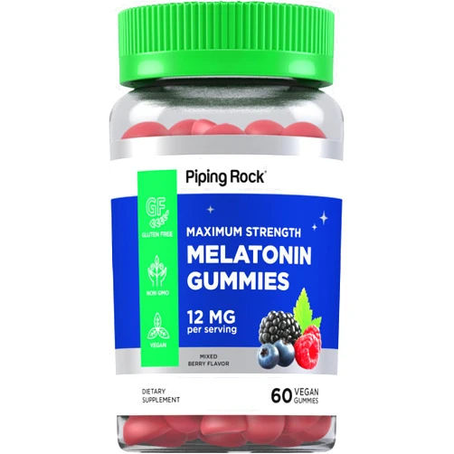 Piping Rock Melatonin Gummies 12mg | 60 Count | Maximum Strength | Berry Flavor | Vegan, Non-GMO, Gluten Free Supplement