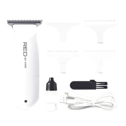 Red by Kiss Hair Clipper, Mini Cordless Hair Trimmer, Long Lasting Hair Cutting Kit, USB-C Rechargeable Haircut Beard Trimming Clippers for Men Women Kids, Portable Grooming Kit (White)