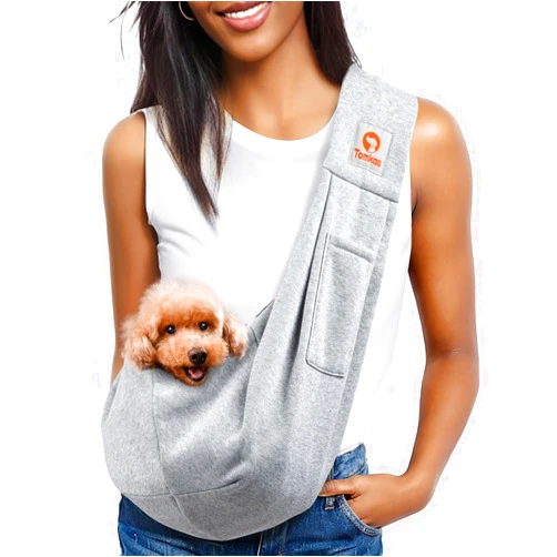 Tomkas Small Dog Sling Carrier - Classic Strap & Classic Pocket - for 3-10 lbs Pets(Grey)