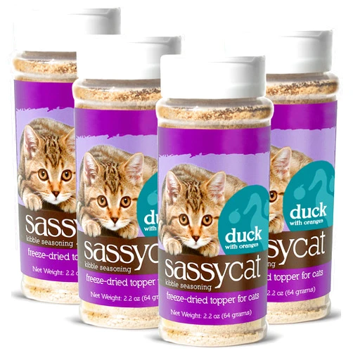 Herbsmith Sassy Cat Kibble Seasoning – Freeze Dried Duck – Cat Food Topper for Picky Eaters – Duck [Bundle x4]